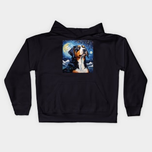 Swiss Mountain Dog Painted in The Starry Night style Kids Hoodie